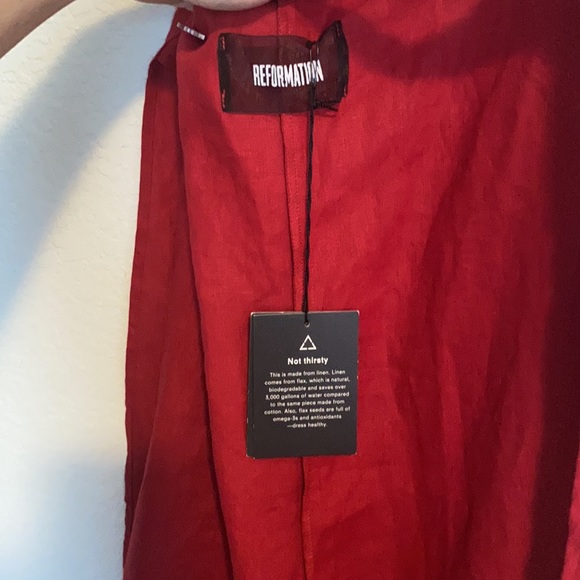 Reformation Red Linen Maggie V Neck Wrap Dress - Picture 7 of 16